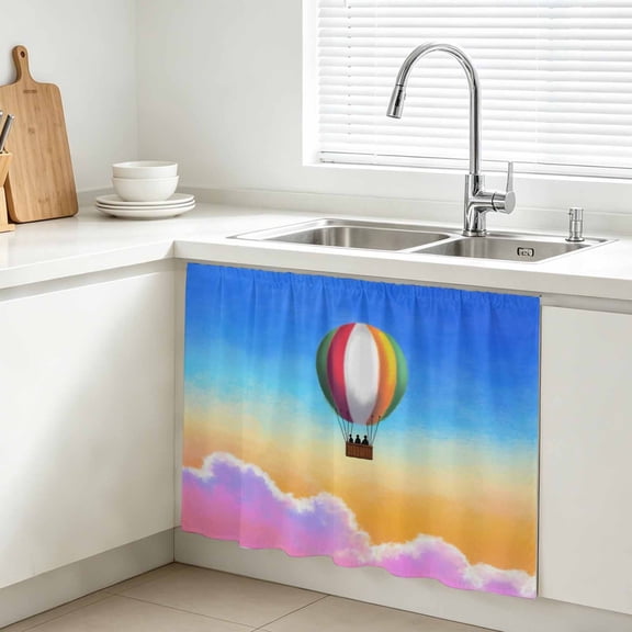 Rainbow Hot Air Balloon Cabinet Curtains for Kitchen 11"W x 13"L, Dreamy Sunset Sky Pink Clouds Vanity Cabinet Curtains Magic Tape Short Curtain Decor Privacy Panel for Bathroom Laundry