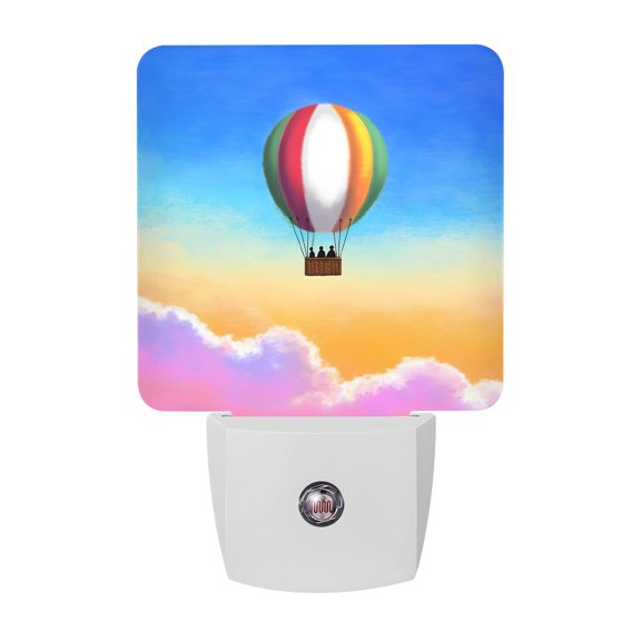 Rainbow Hot Air Balloon LED Night Light, Dreamy Sunset Sky Pink Clouds Night Lights plug into Wall with Smart Sensor Dusk to Dawn Sensor for Nursery Bedroom 2.95x4.5in