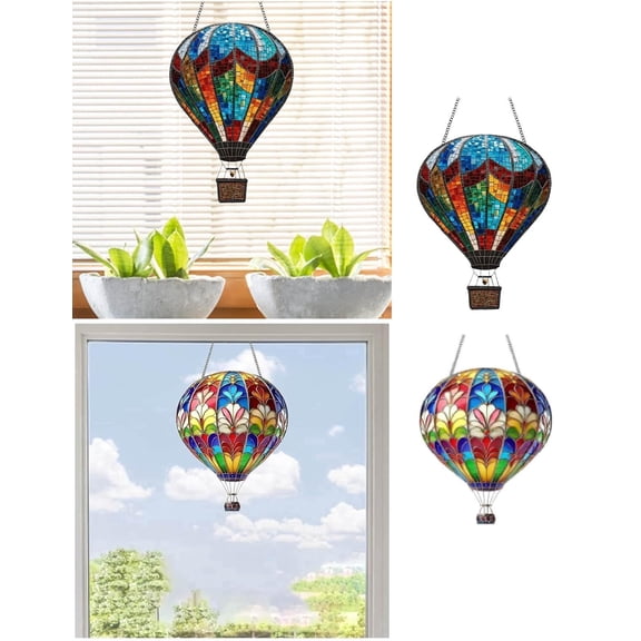 Rainbow Hot Air Balloon Ornament, 2D Acrylic Stained Glass Style Hanging Decor for Home Wall Kitchen Room Decoration, Ideal Gift for Hot Air Balloon Lovers(RL 2 PCS)