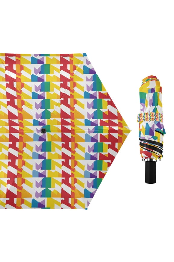 Rainbow Hounds Tooth Compact Sun Umbrella Windproof Travel Umbrellas for Rain Strong Portable UV Protection