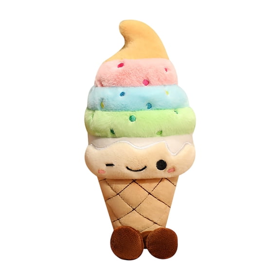 Rainbow Ice Cream Cone Plush Figure  7Inch Soft Dessert-Themed Decor Accent for Desk, Shelf, and Nightstand for Adults