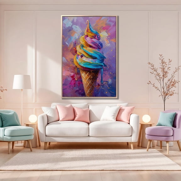 Rainbow Ice Cream Poster: Colorful Kitchen Wall Art, Unframed Poster Size 12x18