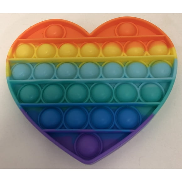 Rainbow Icon Heart Shaped Push Pop Bubble Poppers Fidget Toy - 5"