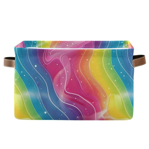 Rainbow Illustration Storage Basket Large Foldable Storage Bin Laundry Baskets Toys Box Book Foldable Organizer Bag 14.2x10.2x8.3 Inches 1 PC