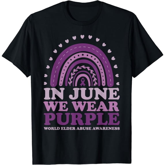 Rainbow In June We Wear Purple World Elder Abuse Awareness T-Shirt