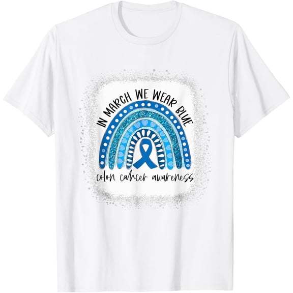 Rainbow In March We Wear Blue Colon Cancer Awareness Month T-Shirt