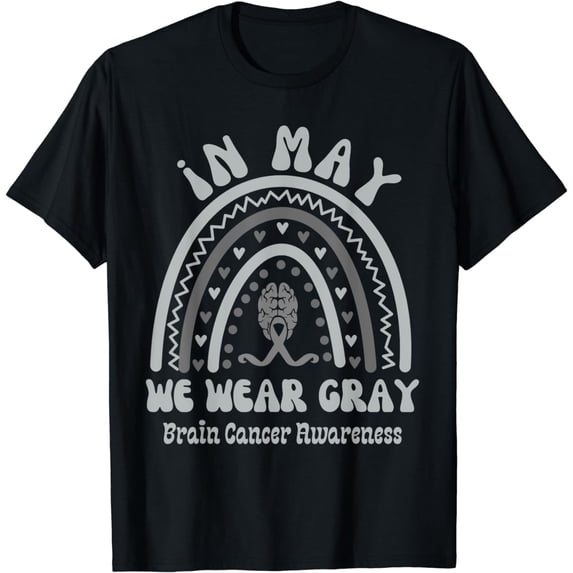 Rainbow In May We Wear Gray, Brain Cancer Awareness T-Shirt