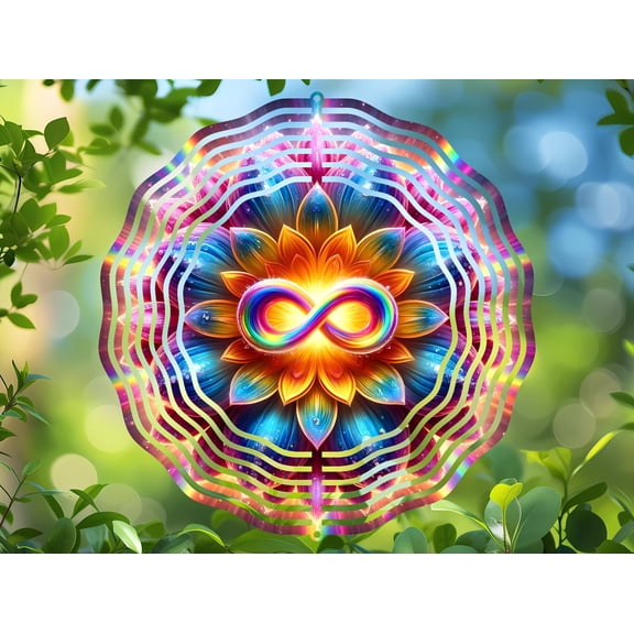 Rainbow Infinity Symbol 3D Wind Spinner Metal Kinetic Zen Garden Decor