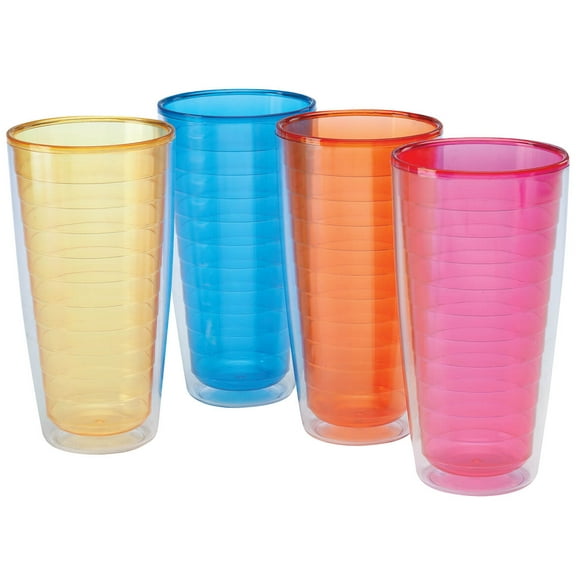 Rainbow Insulated Plastic Tumblers, Set of 4, 24 oz, Modern, Multicolor