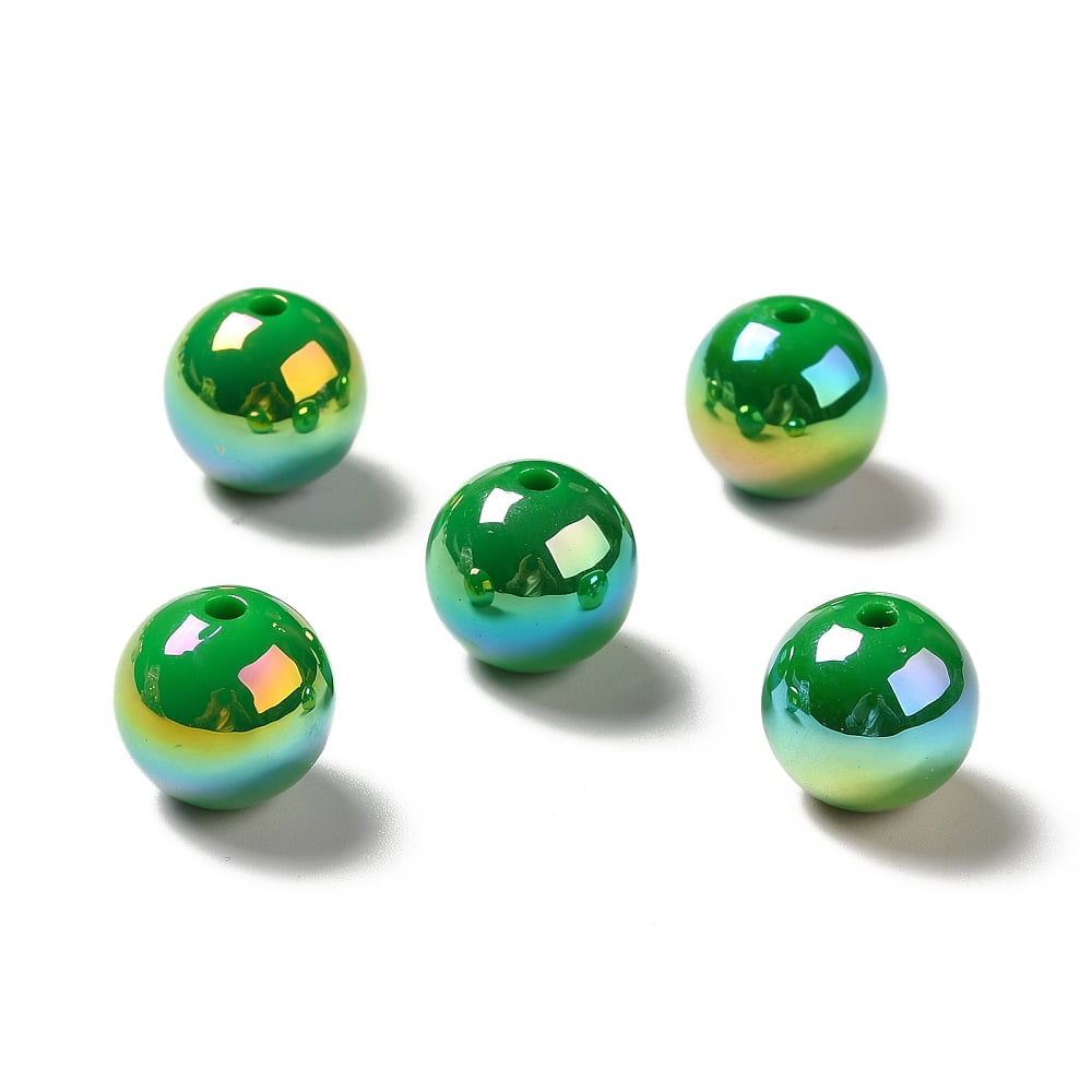 Rainbow Iridescent Acrylic Beads Round Dark Green 15~15.5x15.5~16mm Hole: 2.7mm diy