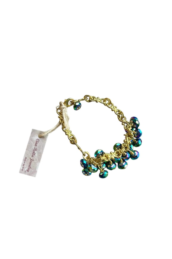 Rainbow Iridescent Beaded Bracelet with Gold Chain | A Boho Chic Statement