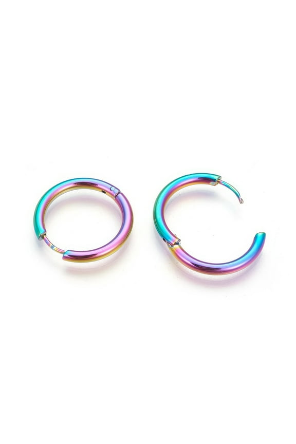 Rainbow Irridescent Stainless Steel Cuff Hoop Earrings for Women by BESHEEK