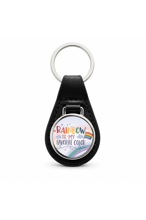 Rainbow Is My Favorite Color Gay Pride Flag Metal Black Leather Keychain