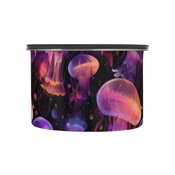 Rainbow Jellyfishes Airtight Coffee Bean Canister 17oz Food Storage Containers with Lids For Gournd, Tea, Sugar, Flour, Rice, Cereal, Candy Cookie Jar