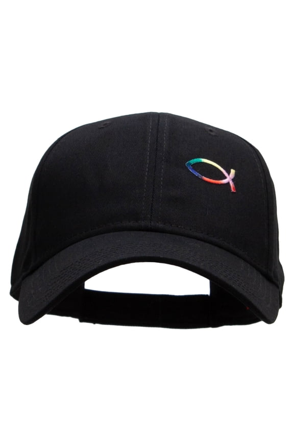 Rainbow Jesus Fish Christian Patched Low Profile Cap - Black OSFM