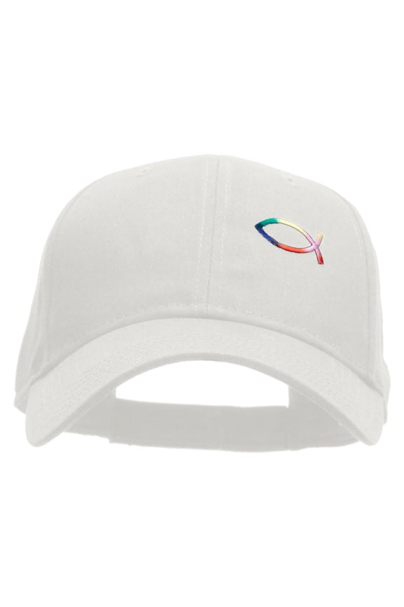 Rainbow Jesus Fish Christian Patched Low Profile Cap - White OSFM