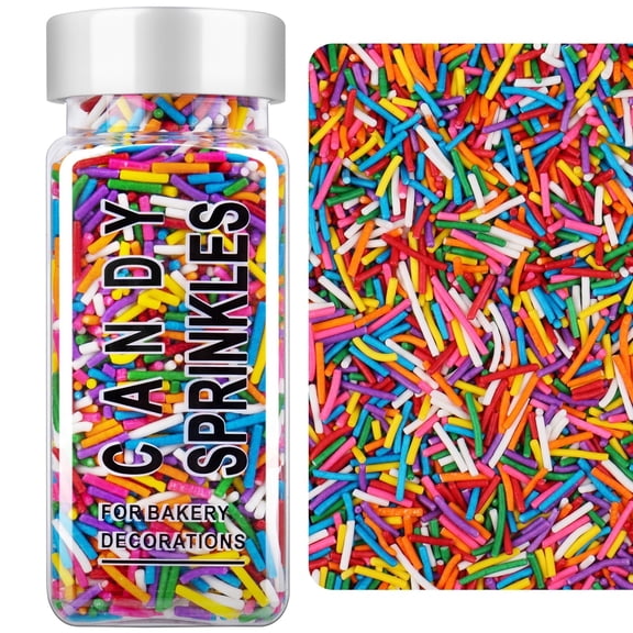 Rainbow Jimmies Sprinkles for Cake Decorating, 3.8 oz Colorful Edible Sprinkle Mix for Cupcakes, Cookies, Donuts, Ice Cream Toppings, Christmas Baking Supplies & Party Dessert Decorations