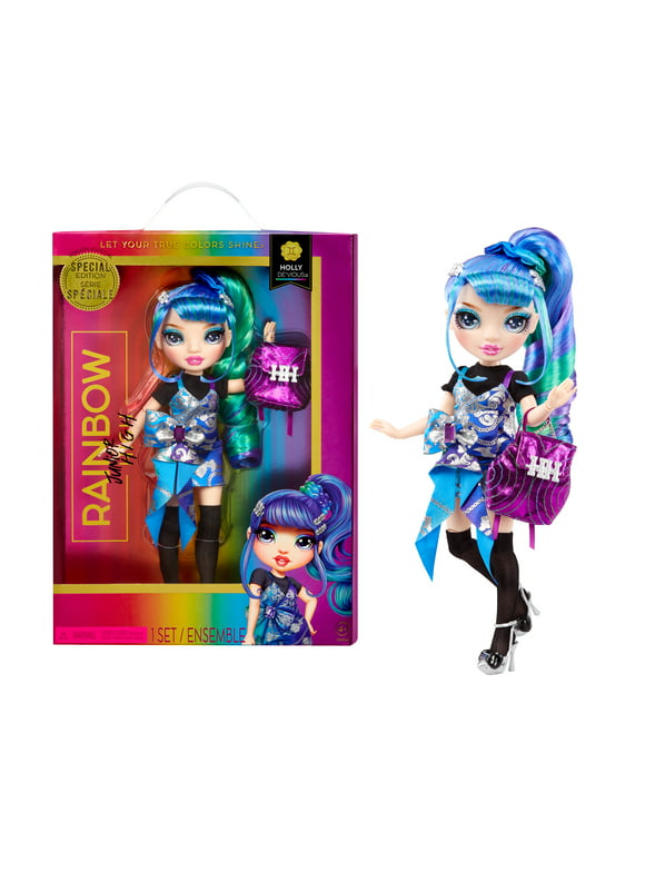 Rainbow Jr High Special Edition Holly De’Vious, 9" Blue and Green Posable Fashion Doll, Accessories, Soft Backpack. Toy Gift Kids Ages 4-12