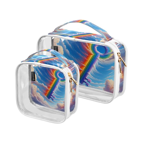 Rainbow Key Makeup Bags Set Travel Toiletry Bags Portable Cosmetic Bags Organizer Waterproof 2 Packs