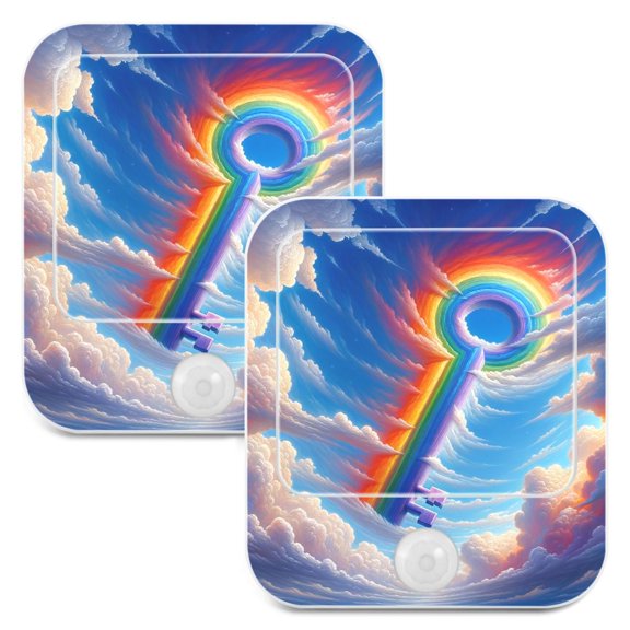 Rainbow Key Night Lights Plug into Wall LED with Auto Light Sensor Warm Light for Kids Hallway Bedroom Living Room Kitchen Bathroom Set of 2