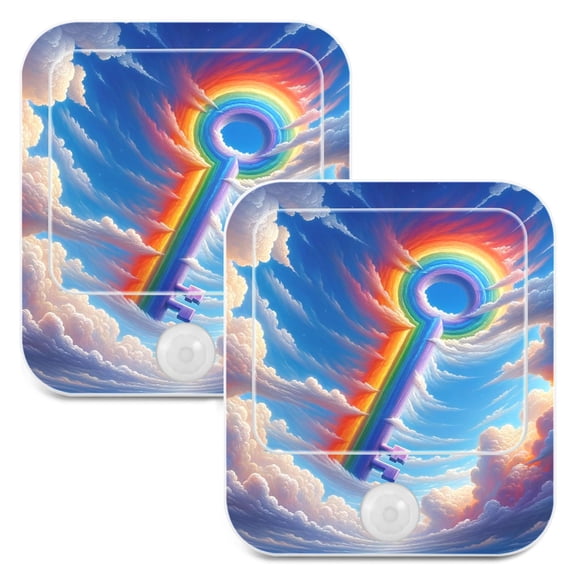 Rainbow Key Night Lights Plug into Wall LED with Auto Light Sensor Warm Light for Kids Hallway Bedroom Living Room Kitchen Bathroom Set of 2
