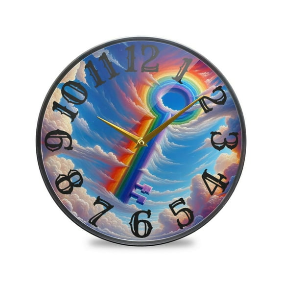 Rainbow Key Wall Clock 10 Inch Silent Non Ticking Battery Operated Easy to Read for Kitchen Living Room