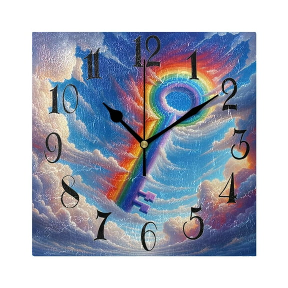 Rainbow Key Wall Clock Decorative Square Silent Non-Ticking Operated Clocks Aesthetic for Bedroom Living Room