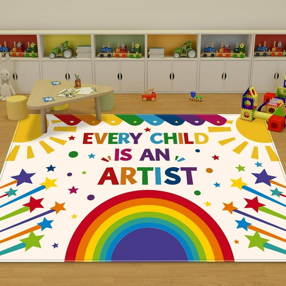 Rainbow Kids Rug, Washable Colorful Area Rug for Kids Room, Non-Slip Play Mat, Baby Crawling Mat, Kids Carpet Ultra Soft Play Rug for Classroom Playroom Bathroom (59X39.4 INCH)