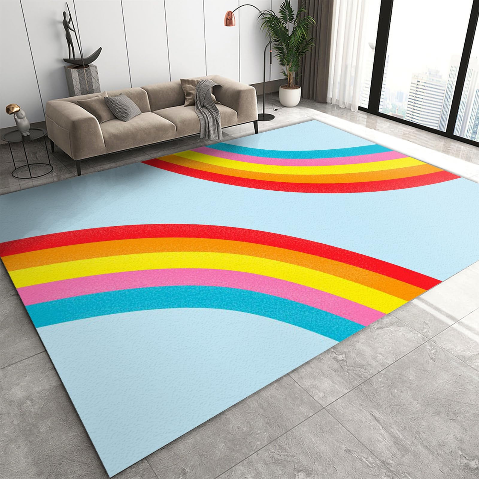 Rainbow Kids Rugs For Bedroom - Cute Rainbow Stripes Area Rug, Non-Slip ...
