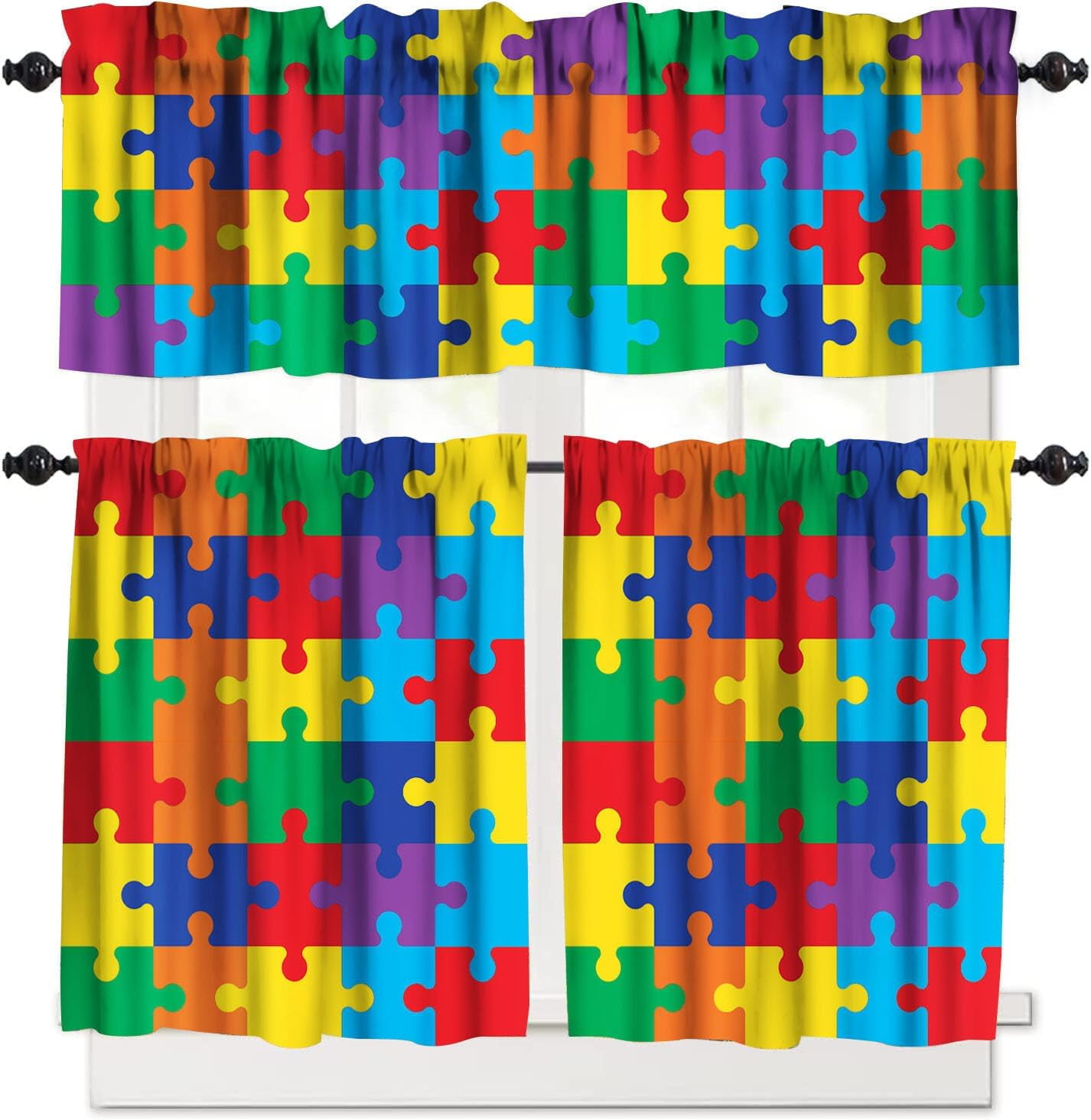Rainbow Kitchen Curtains, Colorful Rainbow Puzzles Kitchen Curtains Set ...