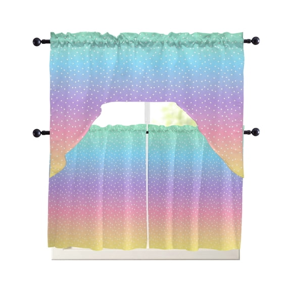 Rainbow Kitchen Curtains Set for Windows 3 Piece Cafe Curtains 24 Inch Length Swag Curtains Valances and Tier Set Colorful Gradient Abstract Polka Dots Boho Pastel Drapes for Bedroom Living Room