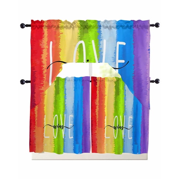 Rainbow Kitchen Curtains Set for Windows 3 Piece Cafe Curtains 36 Inch Length Swag Curtains Valances and Tier Set Cartoon Colorful Gradient Striped Funny Art Drapes for Bedroom Bathroom Living Room