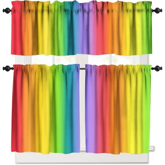 Rainbow Kitchen Curtains, Rainbow Window Curtains and Valances Set Paint Art Print Living Room Bedroom Kitchen Blackout Curtains Room Darkening Valances Drape Set 54x24 Inch, 3 Piece