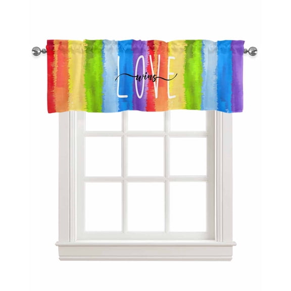 Rainbow Kitchen Valances for Windows Farmhouse Linen Window Valance Curtain for Living Room Window Treatment Cartoon Colorful Gradient Striped Funny Art Valance Rod Pocket Topper Drape, 60 x 18 Inch