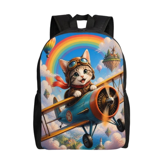 Rainbow Kitten Cat Backpack Full Front Print Travel Laptop Bag for Men and Women