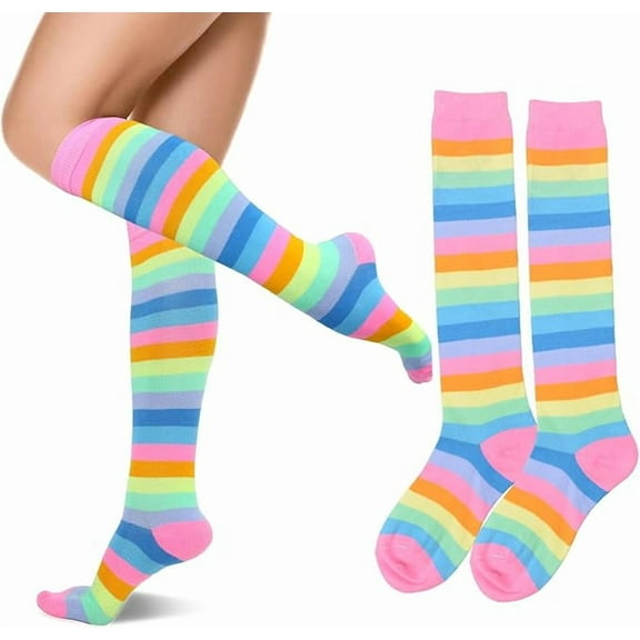 Rainbow Knee High Socks for Women Striped Socks Long Socks Tube Socks Roller Skate Socks for Girls Youth Gift(1 Pair)
