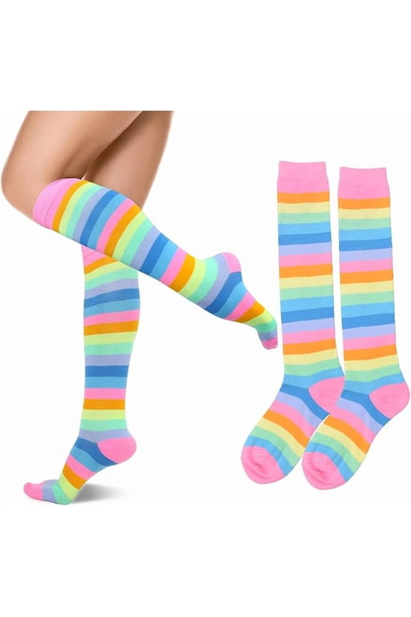 Rainbow Knee High Socks for Women Striped Socks Long Socks Tube Socks Roller Skate Socks for Girls Youth Gift(1 Pair)