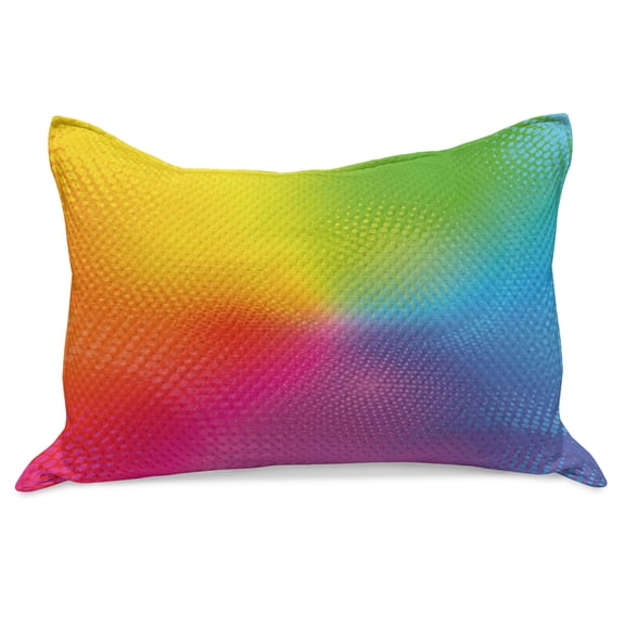 Rainbow Knitted Quilt Pillowcover, Vibrant Neon Colors Circles Rounds Dots Radiant Composition Iridescent Effect Print, Standard King Size Pillow Cover for Bedroom, 36" x 20", Multicolor, by Ambesonne