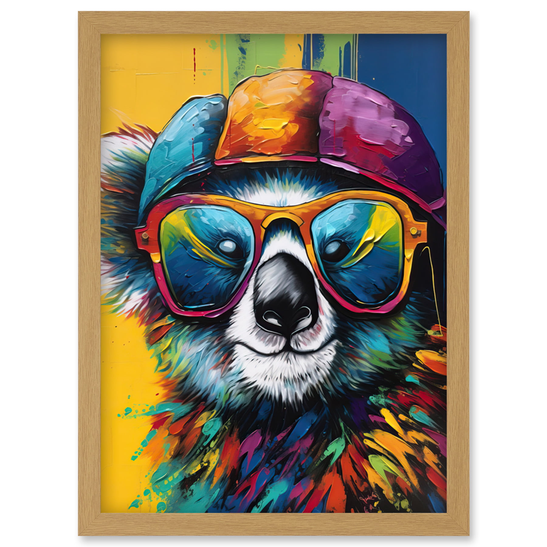 Koala Bear with Sunglasses Modern Multicoloured Artwork Framed