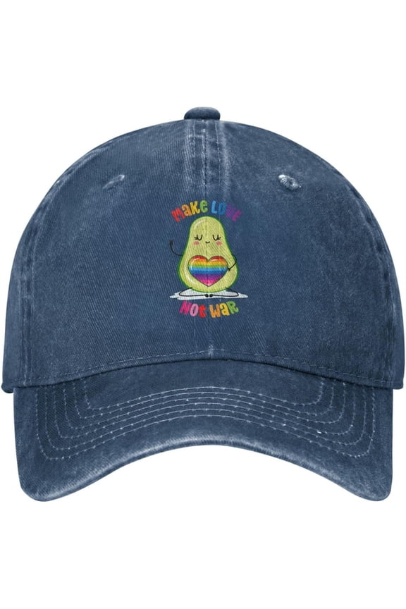 Rainbow LGBT Avocado Distressed Adjustable Washed Denim Mens Dad Trucker Hat Baseball Ball Cap for Men