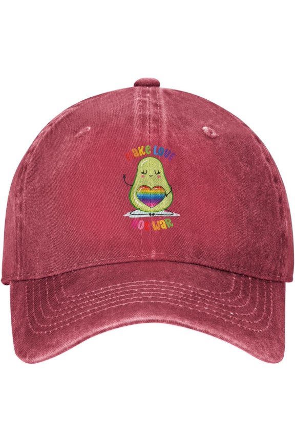 Rainbow LGBT Avocado Distressed Adjustable Washed Denim Mens Dad Trucker Hat Baseball Ball Cap for Men