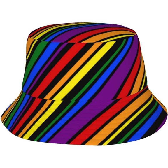 Rainbow LGBT Gay Pride Bucket Hats for Women Men Wide Brim Summer Travel Packable LGBT Bucket Beach Sun Hat