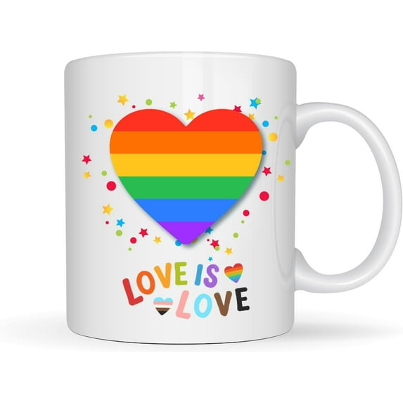 Rainbow LGBT Mug, Pride Coffee Cup with Image, LGBTQ Gifts for Gay, Lesbian, Transgender, Bisexual - Unique Ceramic Mug for Anniversary, Wedding, Pride Celebrations, Love is Love Coffee Cup
