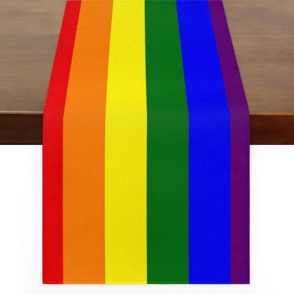Rainbow LGBT Pride Flag Table Runner Linen Style 13x90 Inches Rustic Farmhouse Table Runner Kitchen Dining Table Decoration for Wedding Birthday Party Christmas