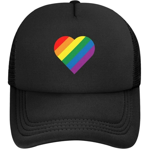 Rainbow LGBT Pride Heart Baseball Hats Classic Solid Color Adjustable Mesh Baseball Cap for Men Women Black