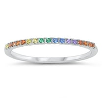 Rainbow LGBTQIA Pride Ring .925 Sterling Silver Band Multi-color CZ Jewelry Female Size 4