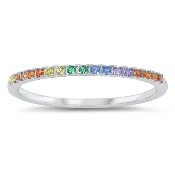 Rainbow LGBTQIA Pride Ring .925 Sterling Silver Band Multi-color CZ Jewelry Female Size 4