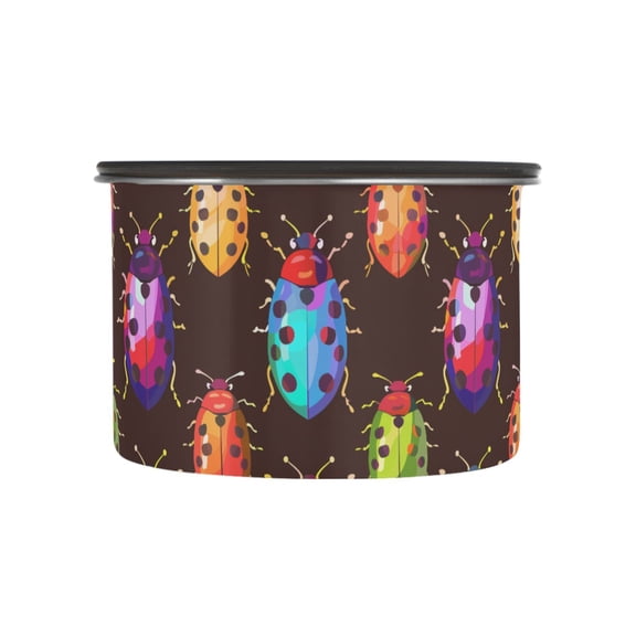 Rainbow Lady Bug Airtight Coffee Bean Canister 17oz Food Storage Containers with Lids For Gournd, Tea, Sugar, Flour, Rice, Cereal, Candy Cookie Jar