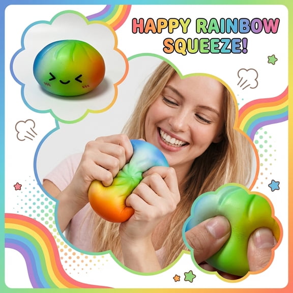 Rainbow Large Dumpling Squishy Bun, Cute Squishy Dumpling Large, Squishy Dumpling Doll with Cute Expressions, Silicone Bun Sensory Fidget Dolls, Hand Pinching Decompression Dolls