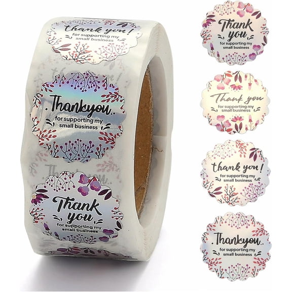 Rainbow Laser 1 Inch Thank You Sticker for Mother's Day Valentine's Day Birthday Thanksgiving Day Round with 4 patterns/roll Word 25mm